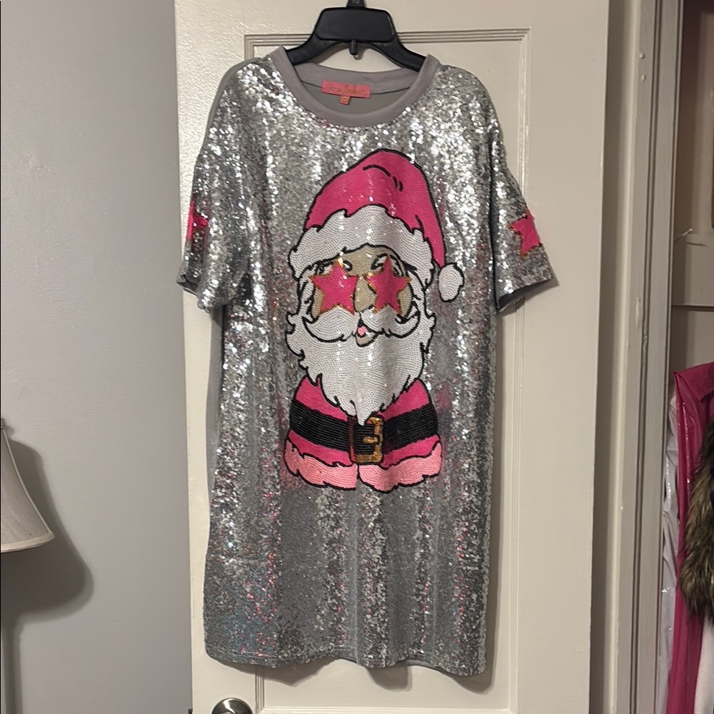 Simply Southern Silver and Pink Sequin Santa Tunic